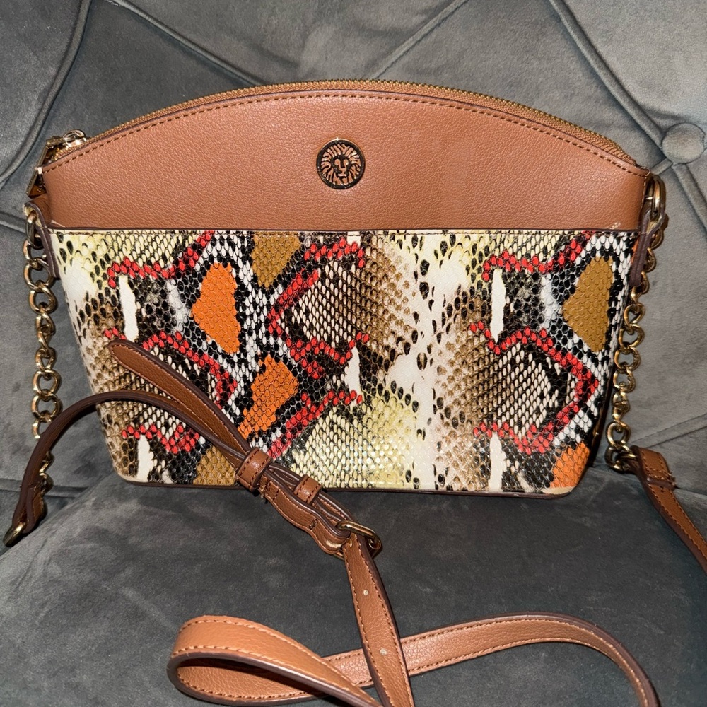 Anne Klein Brown and Multicolor Snake Print Crossbody Bag
